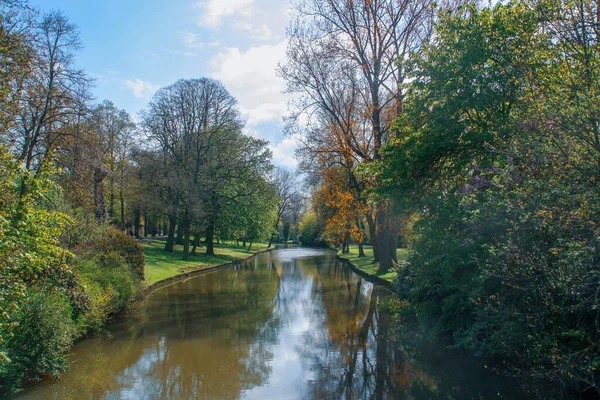 Canale Attraverso Parco Bruges Belgio Reien Canali Bruges Sono Resti — Foto Stock