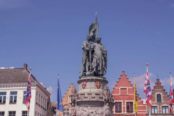 Jan Breydel Pieter Coninck Άγαλμα Στην Grote Markt Αγγλικά Great — Φωτογραφία Αρχείου