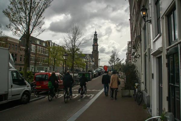 Amsterdam Holland 2016 Fahrräder Auf Dem Radweg Entlang Der Prinsengracht — Stockfoto
