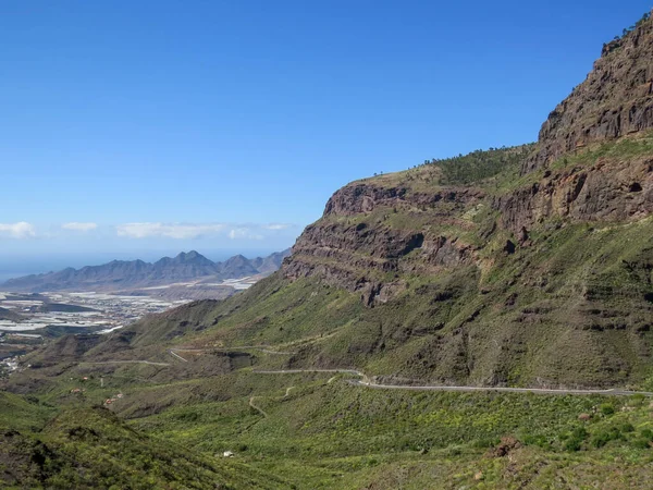 200 Yolunun Kıvrımları San Nicolas Köyünün Vadisindeki Uçurumlar Gran Canaria — Stok fotoğraf