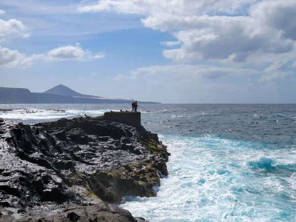 Pêcheurs Sur Les Rochers Ville Puertillo Île Gran Canaria Espagne — Photo