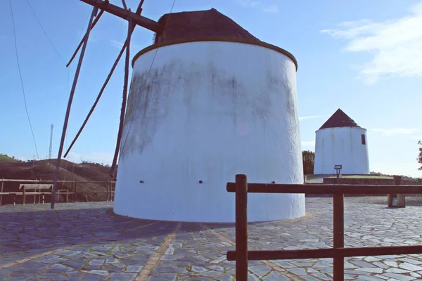 Windmills Sanlucar Guadiana Southern Spain Restored Traditional Mills Located Hill — Stock Photo, Image