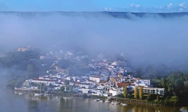 Alcoutim Portugal Morning Fog Town Located Next Sanlucar Guadiana Spain —  Fotos de Stock