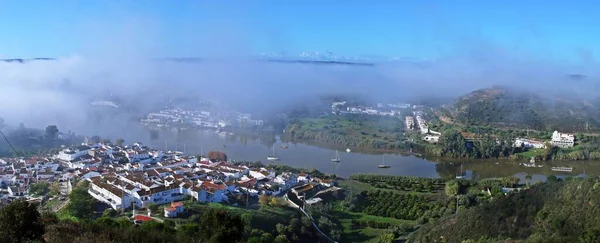 Sanlucar Guadiana Spain Alcoutim Portugal Morning Fog Two Towns Located —  Fotos de Stock