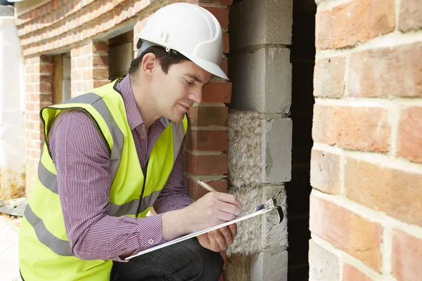 Architect Checking Insulation During House Construction Stock Image