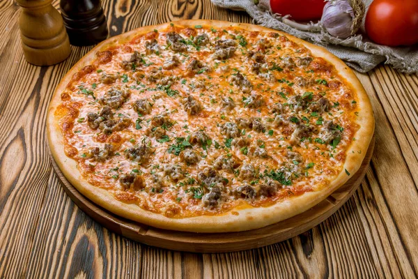 Tasty Italian Meat Pizza — стоковое фото