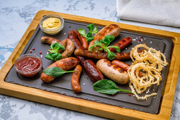 Assorted Sausages Sauces — Stock Photo, Image