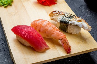 different sushi on board
