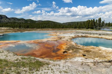 Black Opal Pool next to Black Diamond Pool in Yellowstones Biscuit Basin, Yellowstone National Park, Wyoming, USA