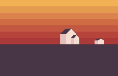 Minimalistic landscape design. Desktop wallpaper, background. Web design, banner. Blue. Illustration. Winter
