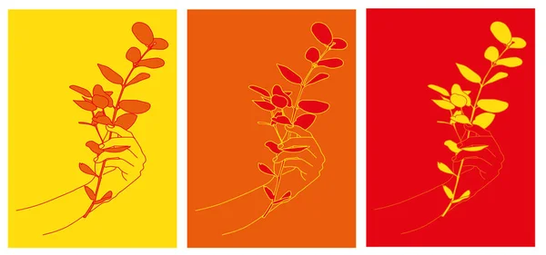 Line Art Abstract Illustration Icons Hand Holding Plant Set — Stockfoto