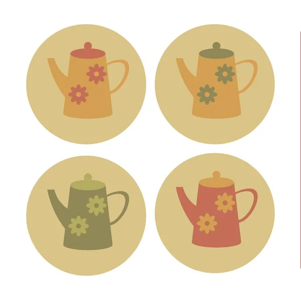 Набір Чайників Ікони Банери Кухонних Предметів Ілюстрація — стокове фото