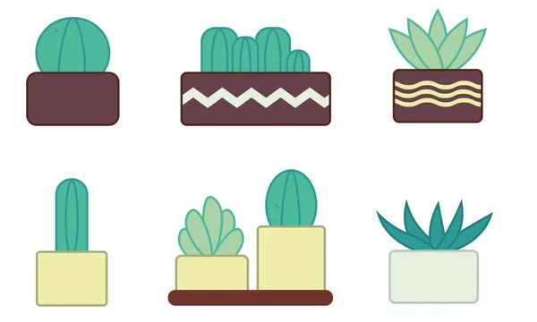 Simple plants with leaves in pots. Houseplants icon set