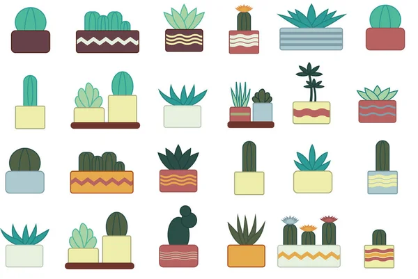 Simple Plants Leaves Pots Houseplants Icon Set — Stockfoto
