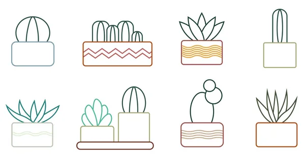 Simple Plants Leaves Pots Houseplants Icon Set — Stockfoto