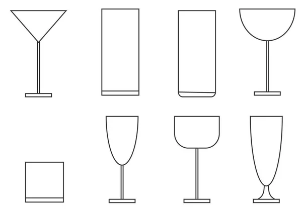 Set of cocktail glasses icons on white background, isolated vector illustration. Simple stylized silhouettes collection. Logotype