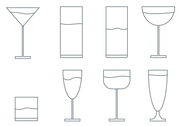 Set of cocktail glasses icons on white background, isolated vector illustration. Simple stylized silhouettes collection. Logotype