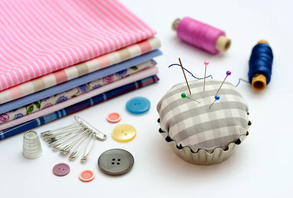 Sewing tools and accessories on table — Stock Photo, Image