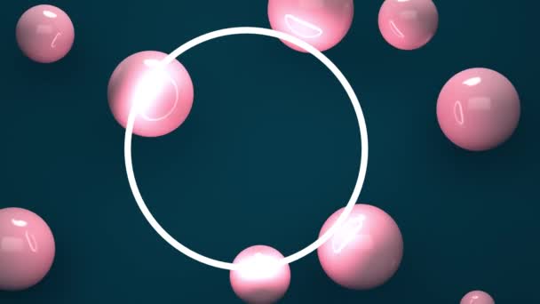 Marco de lámpara redonda y bolas de color rosa. Animación de bucle abstracto — Vídeos de Stock