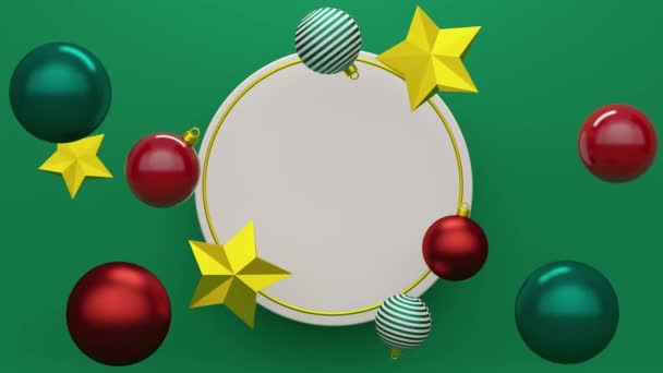 Bolas y estrellas de juguetes navideños. Tarjeta de felicitación. Animación de bucle abstracto — Vídeo de stock