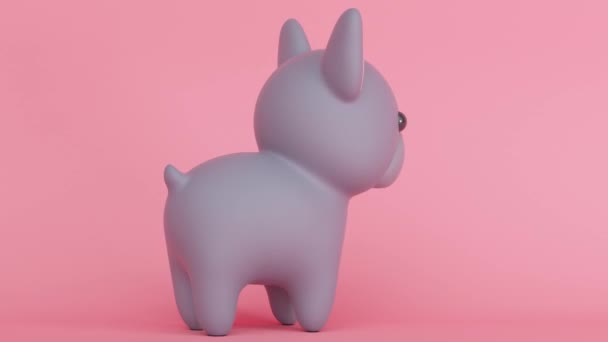 Lindo perrito Bulldog francés sobre fondo rosa. Animación de bucle abstracto — Vídeo de stock