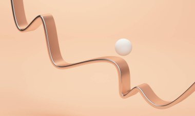 Altın kurdele ve top ile soyut bir arkaplan. 3d oluşturma