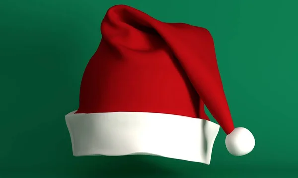 Rote Nikolausmütze auf grünem Hintergrund. 3D-Darstellung — Stockfoto