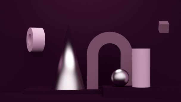 Dark lilac background with sphere and arch. Abstract loop animation — 图库视频影像