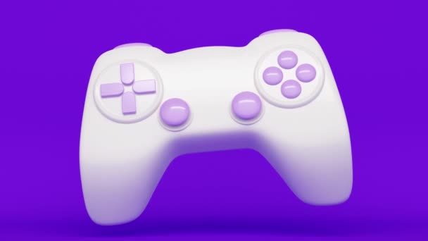 Weißer Spielcontroller auf fliederfarbenem Hintergrund. Animation einer abstrakten Schleife — Stockvideo
