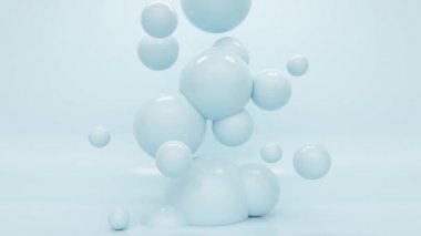 Plastik parlak küreler uçuyor ve birbirine bağlı. Soyut döngü canlandırması