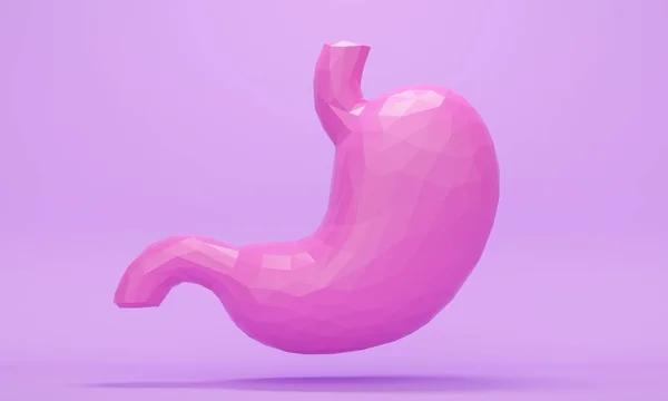 ライラックの背景にピンクの低ポリオルガン胃。3Dレンダリング — ストック写真