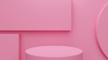 Pink podium and a wall with figures. Abstract loop animation
