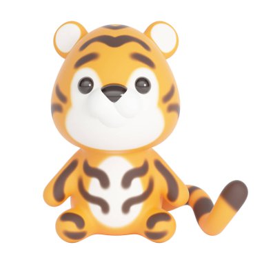 Tiger sitting isolated on white background. 3d rendering