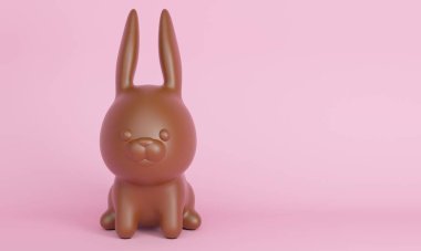 Cute chocolate bunny on pink background. 3d rendering