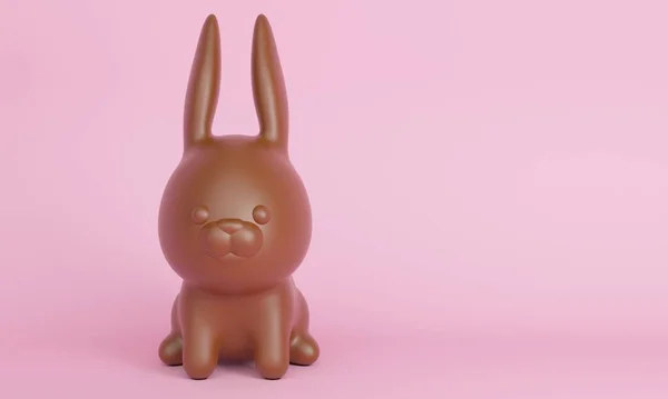 Pembe arka planda tatlı bir çikolata tavşanı. 3d oluşturma — Stok fotoğraf