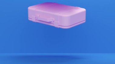 Pembe seyahat çantalı mavi stüdyo. Soyut canlandırma.