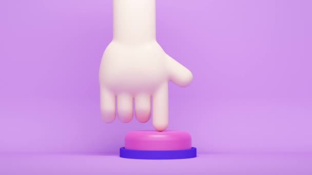 La mano presiona un botón grande sobre un fondo lila. Animación de bucle abstracto — Vídeos de Stock