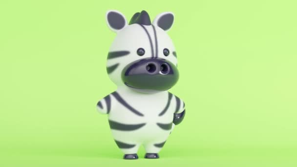 Niedliches kleines Zebra auf grünem Hintergrund. Animation einer abstrakten Schleife — Stockvideo