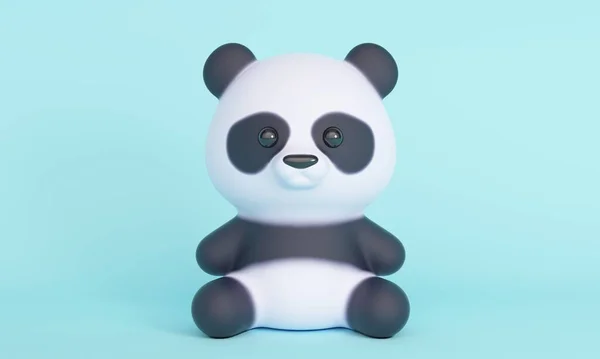 Söt liten panda sitter på en blå bakgrund. 3d-konvertering — Stockfoto