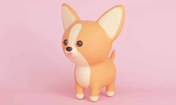 ピンクの背景にかわいいChihuahua犬。3Dレンダリング — ストック写真