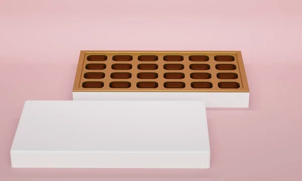 Makieta czekoladek w białym pudełku. 3d renderowanie — Zdjęcie stockowe