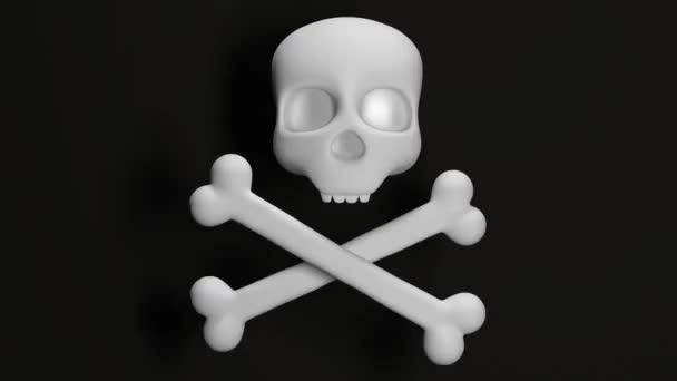Crânio branco e ossos em um fundo preto. Animação de loop abstrato — Vídeo de Stock