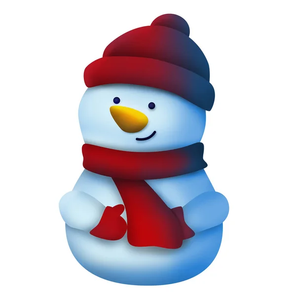 Snowman in red hat and gloves isolated on white background. Cute illustration.