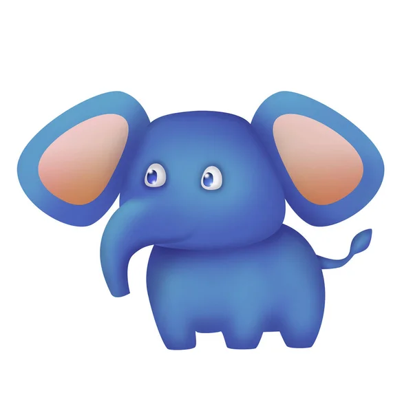 Elefante Azul Com Orelhas Grandes Isolado Fundo Branco Ilustração Bonito — Fotografia de Stock