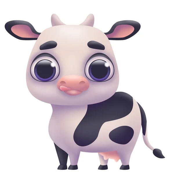 Cartoon Funny Spotted Cow Big Eyes Isolated White Background Cute — ストック写真