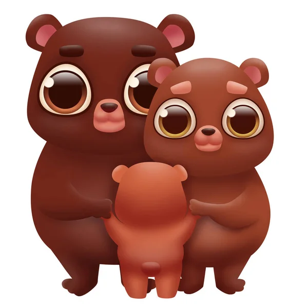 Cartoon Funny Family Brown Bears Big Eyes Isolated White Background — 스톡 사진