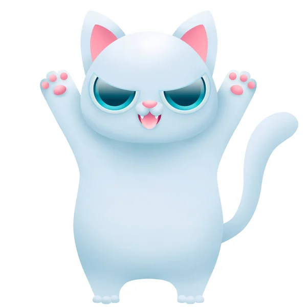 Cartoon Angry Cat Fangs Isolated White Background Cute Illustration — ストック写真