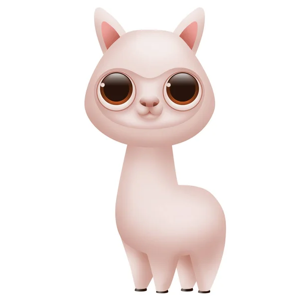 Cartoon Fluffy Alpaca Big Eyes Isolated White Background Cute Illustration — ストック写真