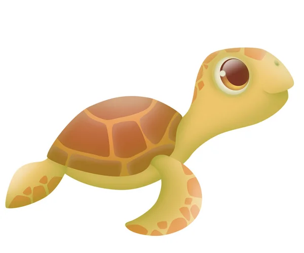 Cartoon sea turtle with big eyes isolated on white background. Digital illustration.