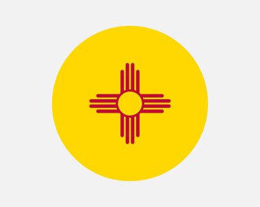 New Mexico USA Round State Flag. NM, US Circle Flag. State of New Mexico, United States of America Circular Shape Button Banner. EPS Vector Illustration.